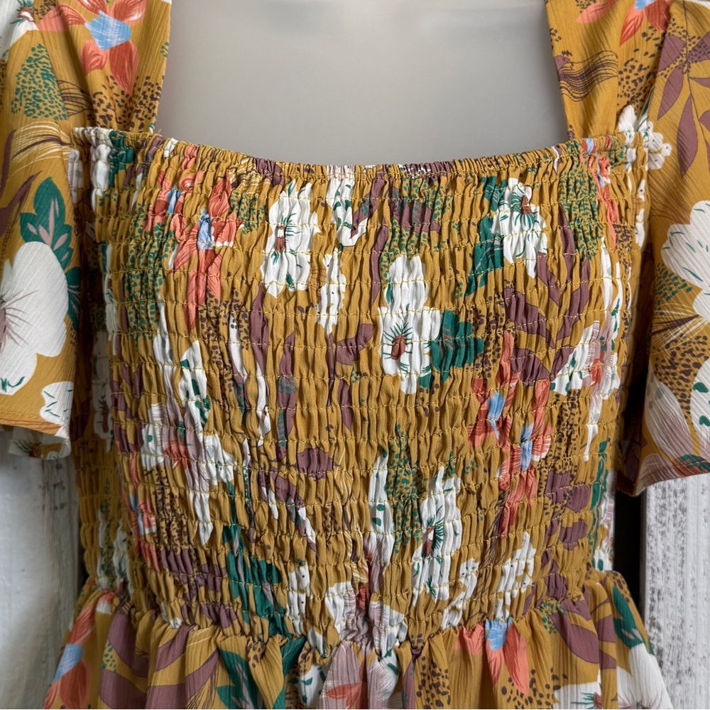 Fall Floral Dress Size Medium‎ Boho Cottagecore Above Knee Ruched Bodice Wedding - Picture 2 of 10